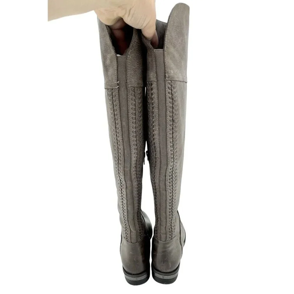 Vince Camuto Riding Boot Over The Knee Grey Distressed Leather SZ 6 New
